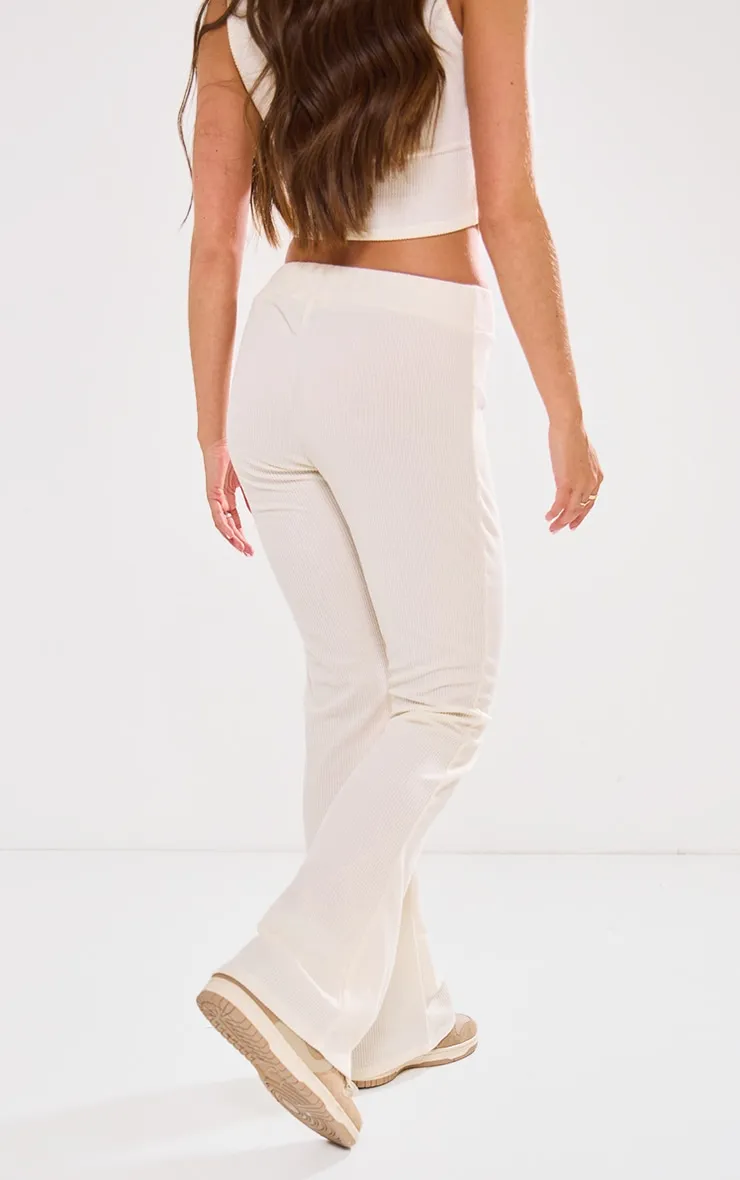 Ribbed Cream Fold-Over Yoga Pants