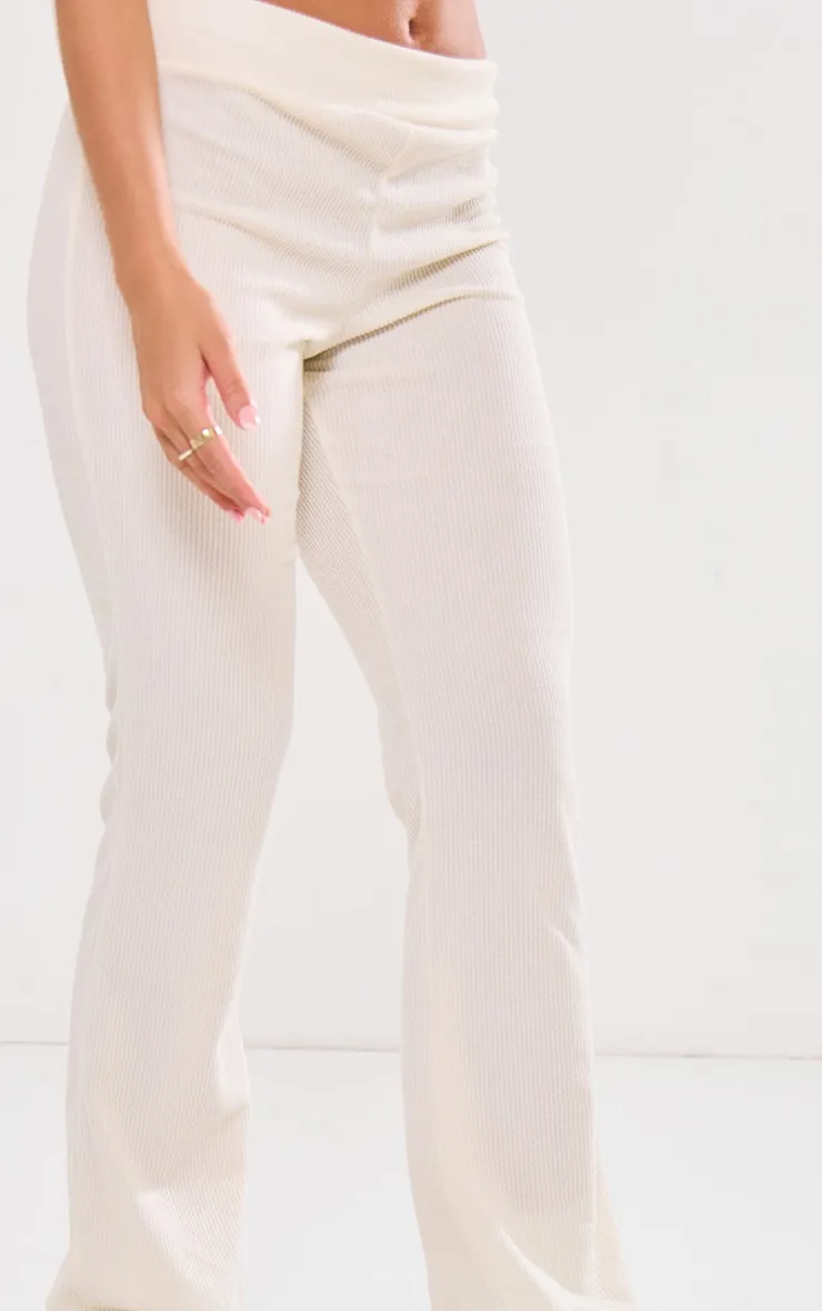 Ribbed Cream Fold-Over Yoga Pants