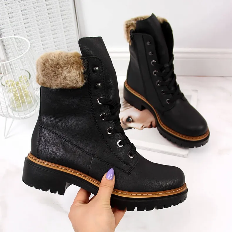 Rieker 72630-00 Black Women's Boots with Fur