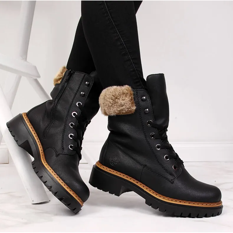 Rieker 72630-00 Black Women's Boots with Fur