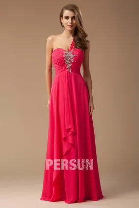 Asymmetric Strapless Gala Gown with Rhinestone Embellishments in Chiffon - Robedesoireelongue.fr