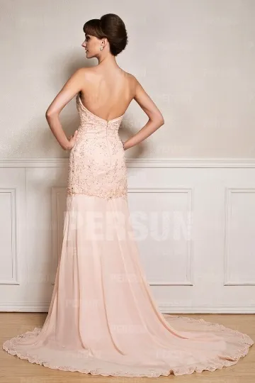 Light Pink Fitted Sweetheart Strapless Prom Dress with Embroidery & Slit Skirt