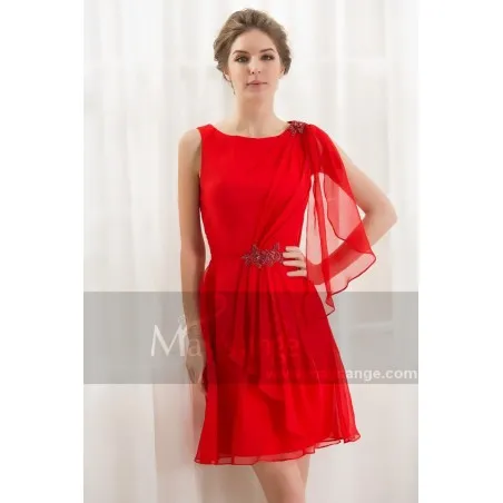 fire red gala dress with shoulder veil maysange