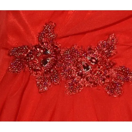 fire red gala dress with shoulder veil maysange