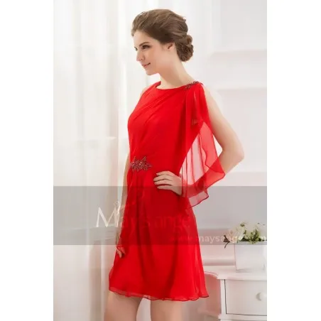 fire red gala dress with shoulder veil maysange