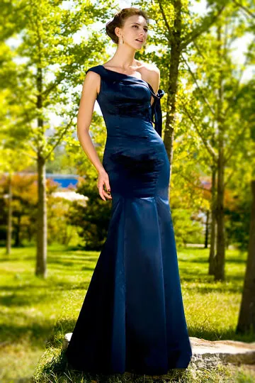 Blue Mermaid Gala Dress with Asymmetrical Bow - Long Evening Dress Collection