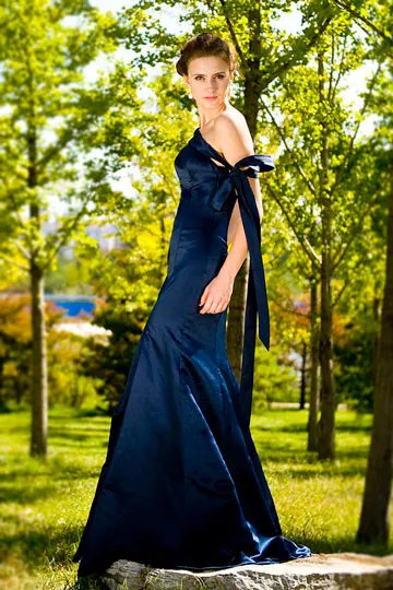 Blue Mermaid Gala Dress with Asymmetrical Bow - Long Evening Dress Collection