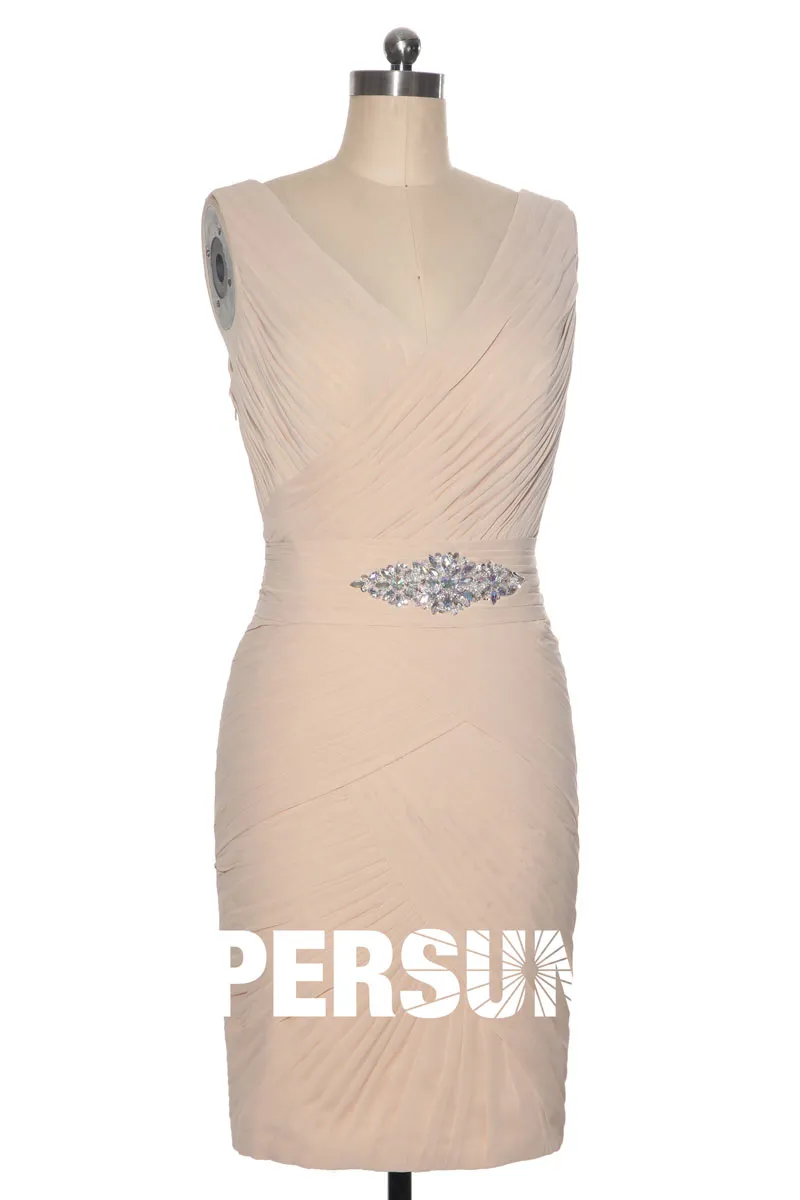 Champagne Knee-Length Ruched Gala Dress