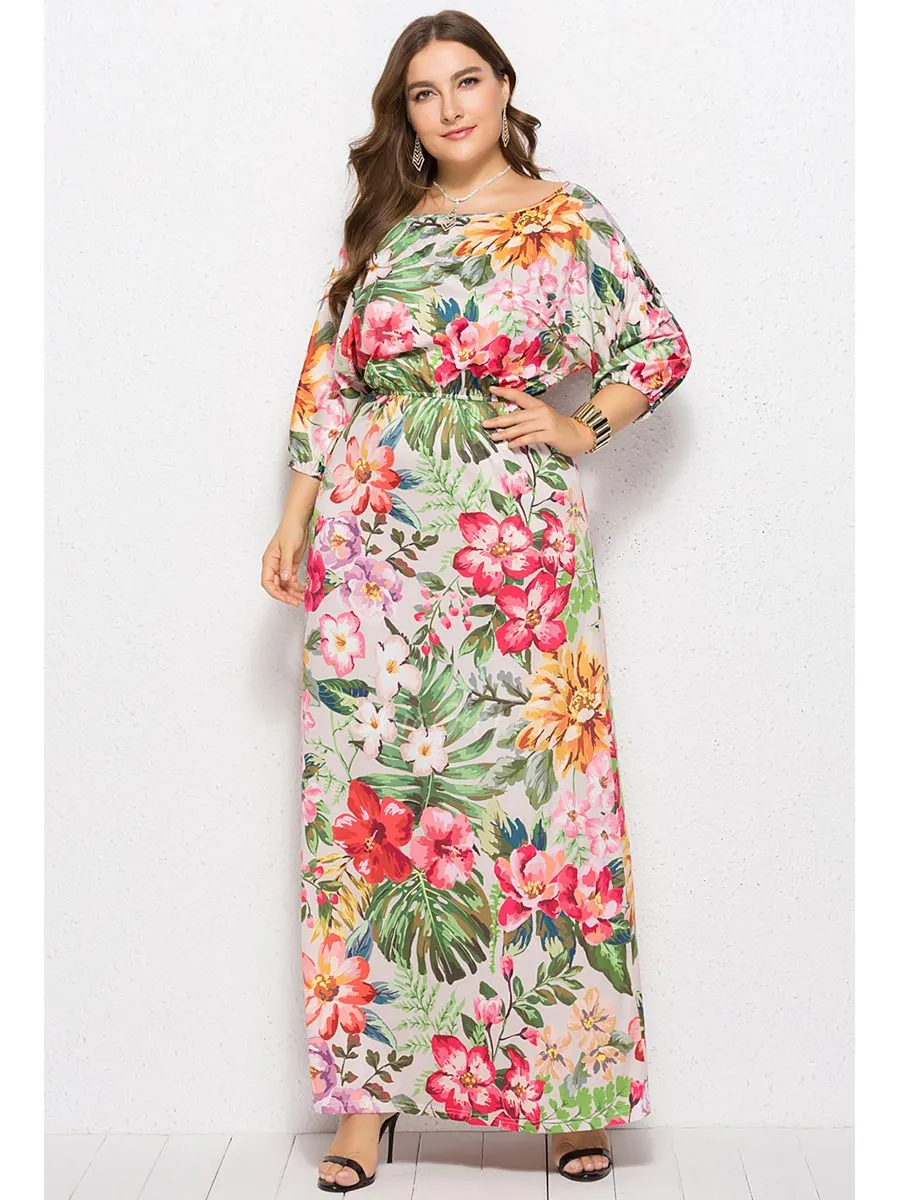 Robe De Plage Grande Taille Fourreau Maxi Fleurie Manche Longue