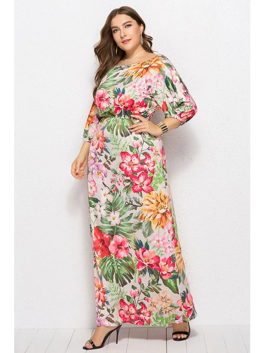 Robe De Plage Grande Taille Fourreau Maxi Fleurie Manche Longue