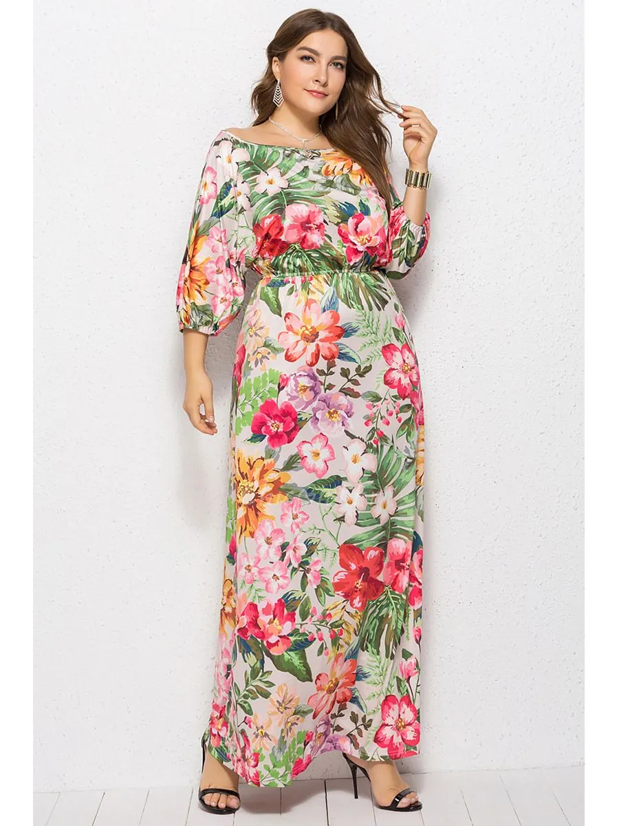 Robe De Plage Grande Taille Fourreau Maxi Fleurie Manche Longue