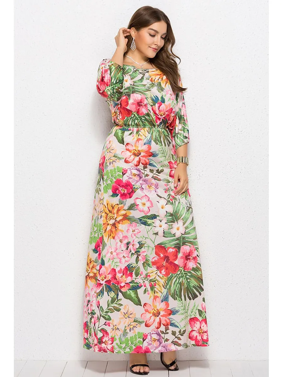 Robe De Plage Grande Taille Fourreau Maxi Fleurie Manche Longue