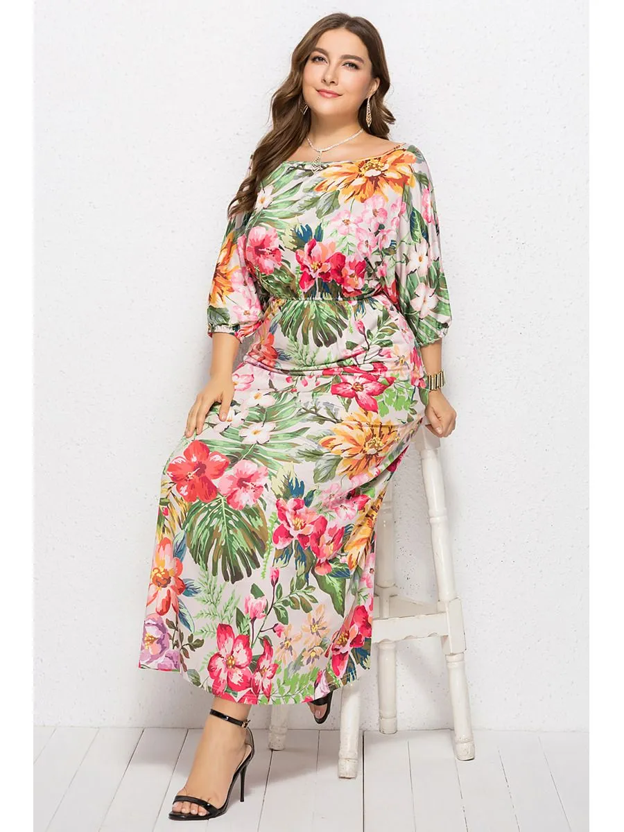 Robe De Plage Grande Taille Fourreau Maxi Fleurie Manche Longue