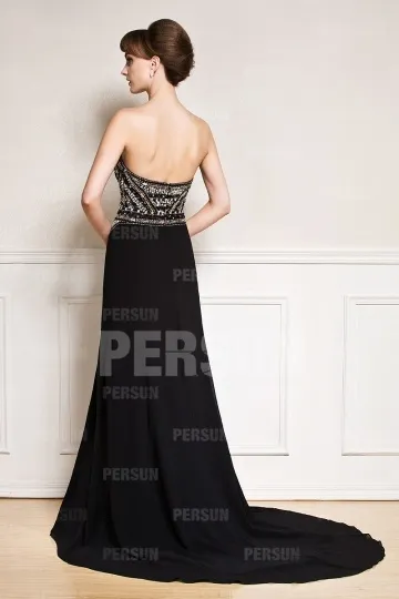 Gala Evening Gown with Sequin Split Strapless and Train - Robedesoireelongue.fr