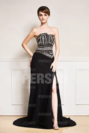 Gala Evening Gown with Sequin Split Strapless and Train - Robedesoireelongue.fr