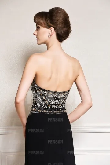 Gala Evening Gown with Sequin Split Strapless and Train - Robedesoireelongue.fr