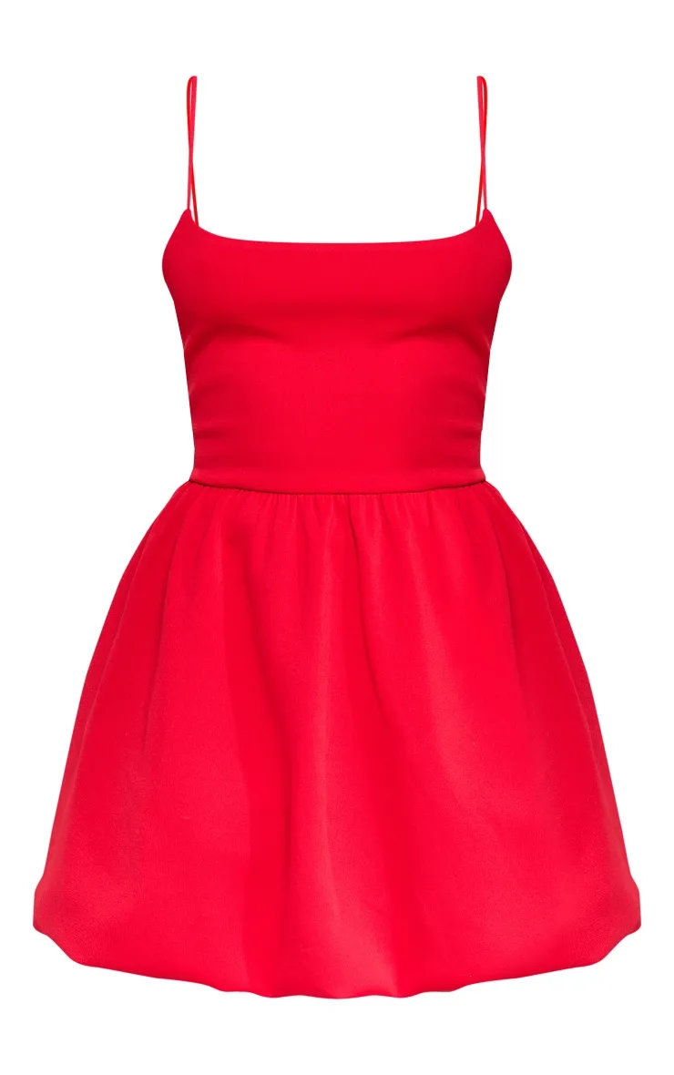 Red neoprene dress with puffy skirt - Shop Now.