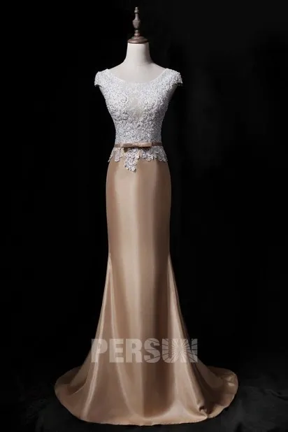 White and champagne mermaid gown for evening or gala.