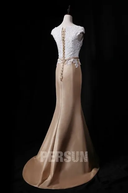 White and champagne mermaid gown for evening or gala.