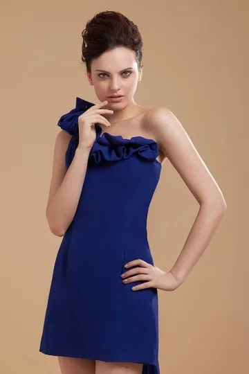 Royal Blue Gala Dress with Floral Neckline and Short Train