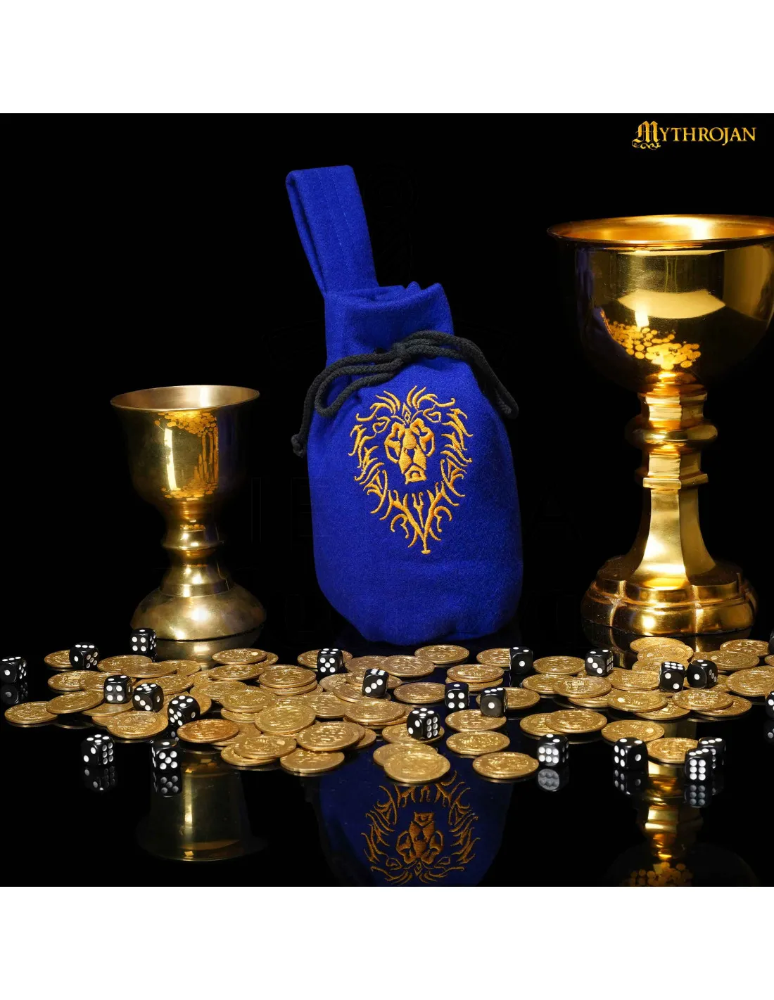 Wool Medieval Begging Bag with Lion Motif, Blue Color ⚔️ Shop