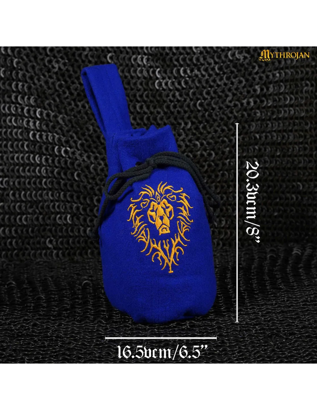 Wool Medieval Begging Bag with Lion Motif, Blue Color ⚔️ Shop