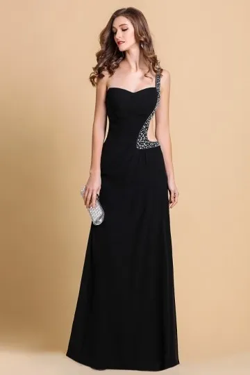 Black Sequin Asymmetrical Evening Gown with Back Cutout for Gala - Robedesoireelongue.fr