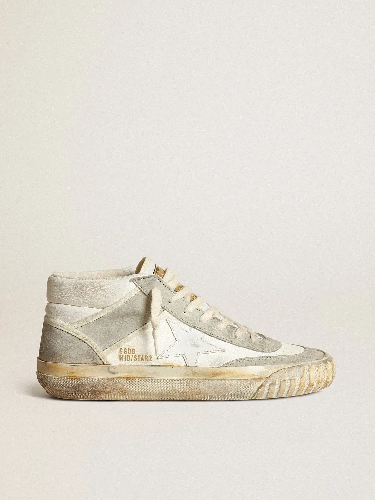 Golden Goose Women's Mid Star Sneakers Grey Suede and White Leather Star