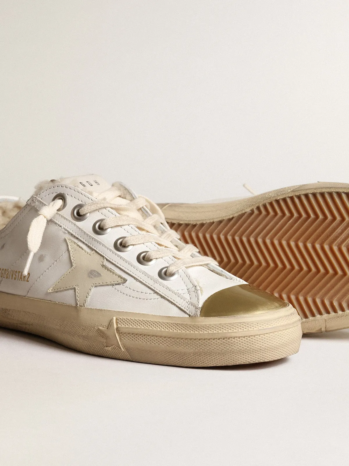 Golden Goose Beige V-Star Sneakers with Leather Star and Shearling Lining