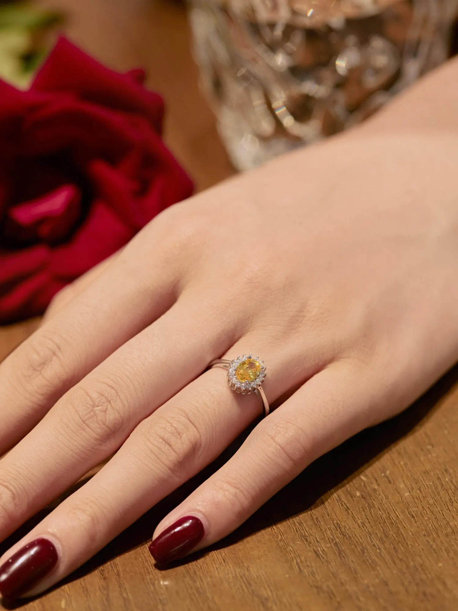 Sparkling Oval Citrine Gemstone Cocktail Ring