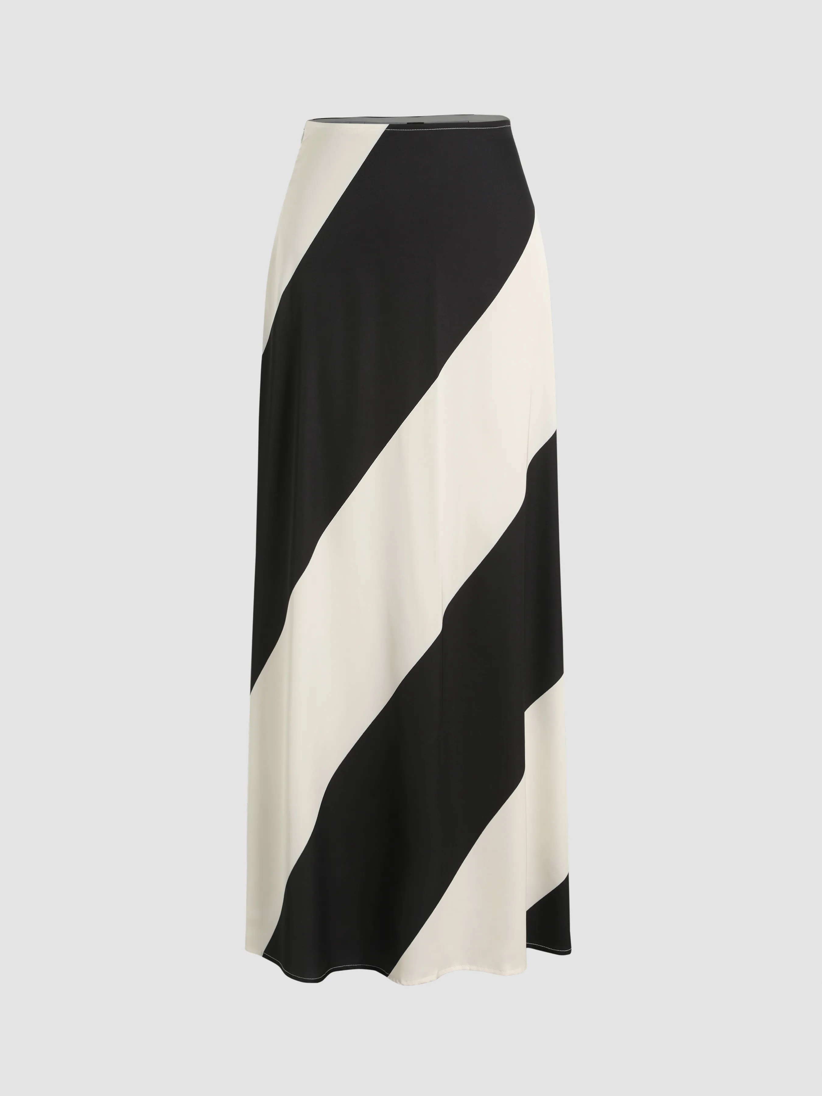 Stripped Satin Medium Waist Maxi Skirt