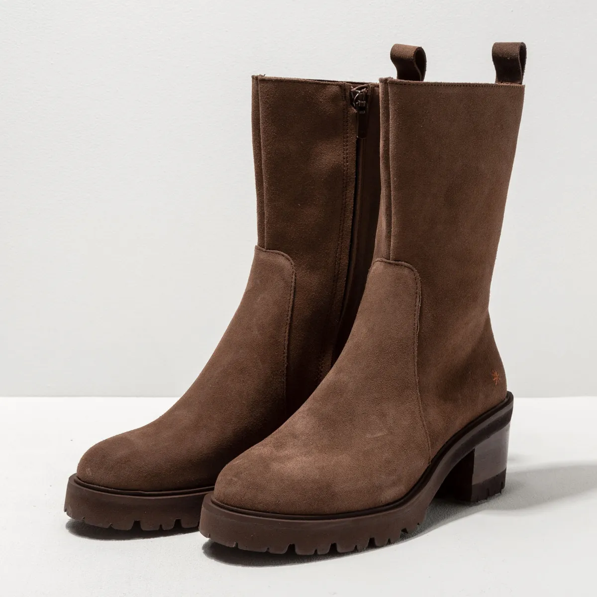 Suede Leather High Heel Booties - Brown