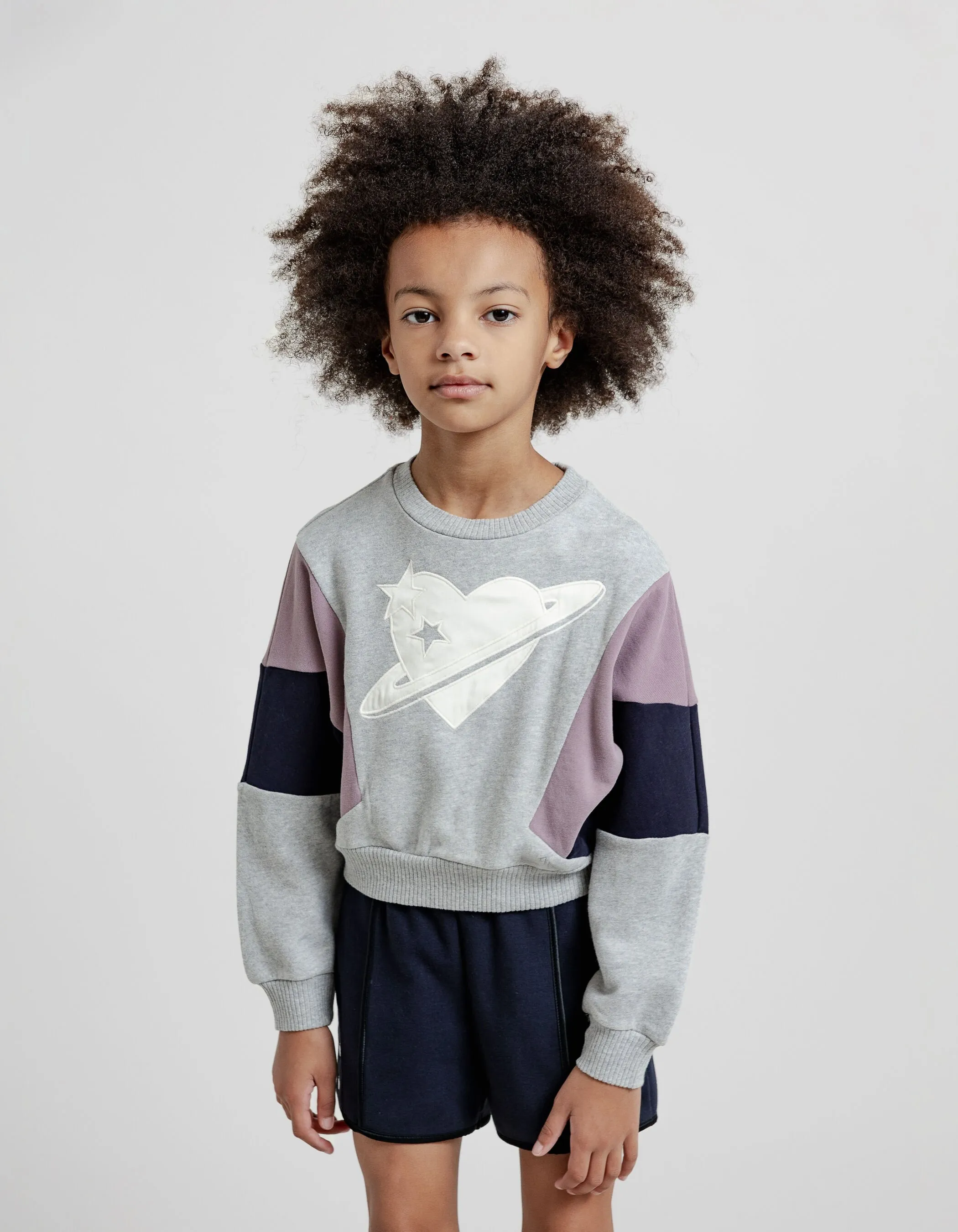 Gray heart-planet girl maxi sweatshirt