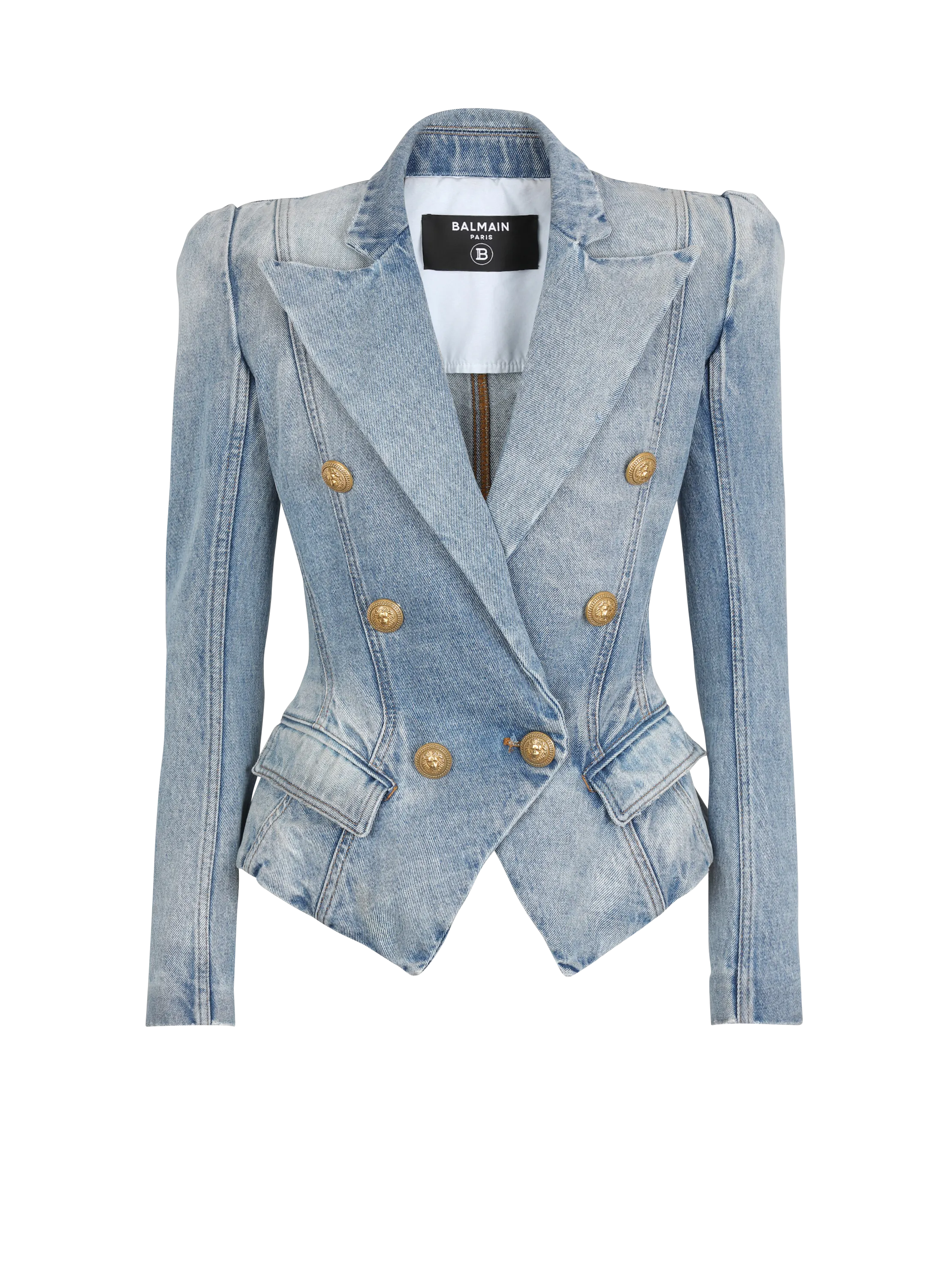 Tailored denim blazer.