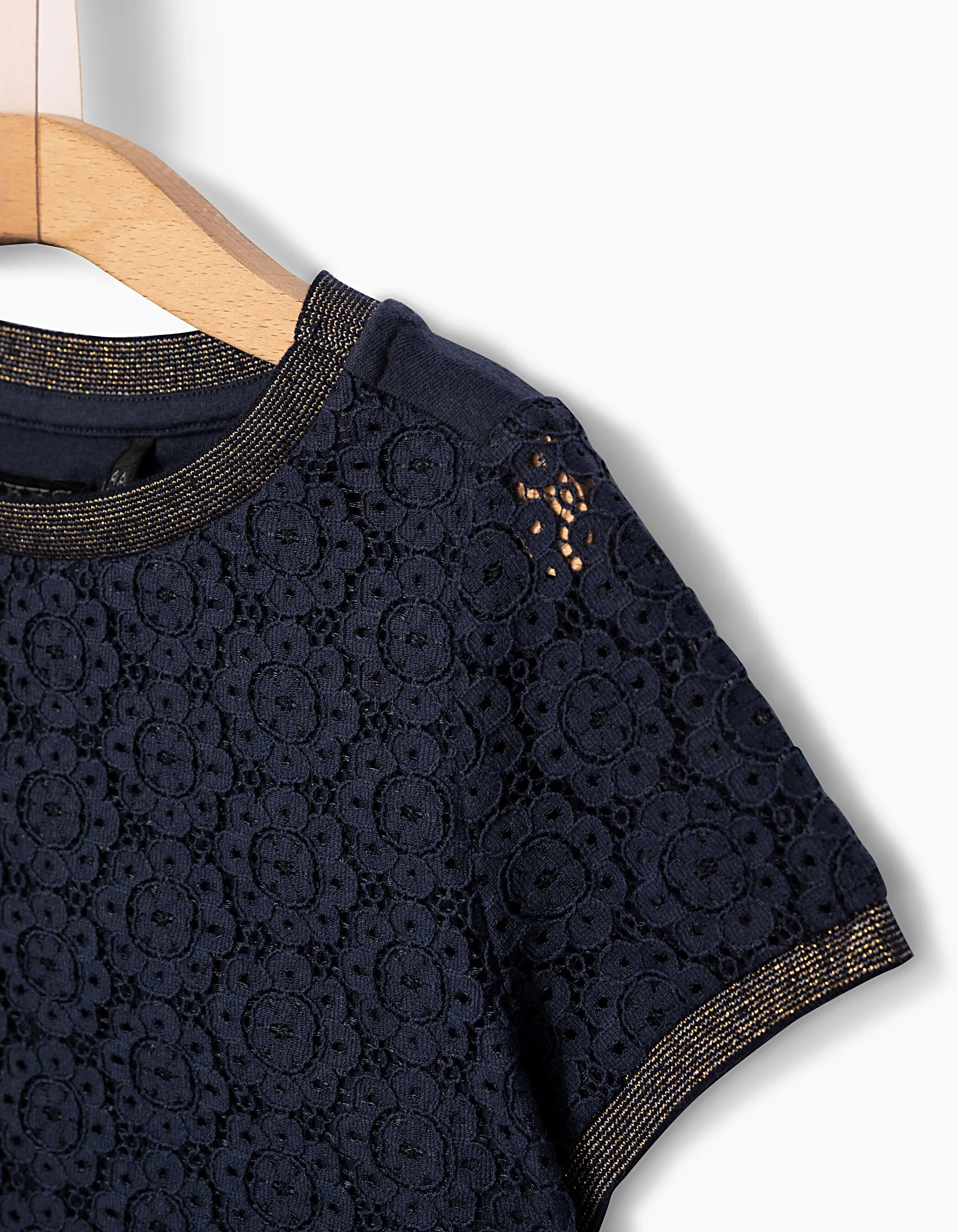 Top cropped navy en dentelle fille