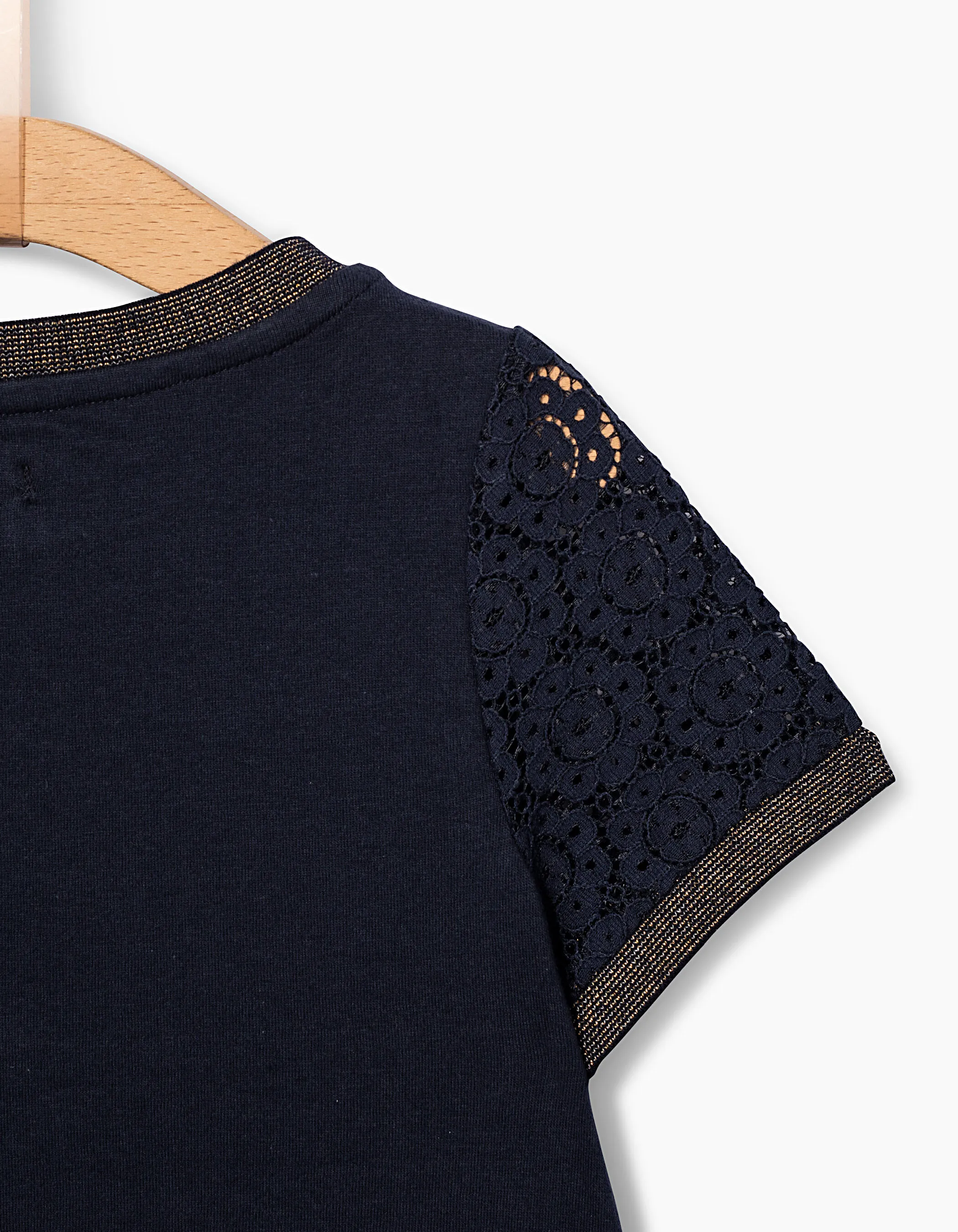 Top cropped navy en dentelle fille