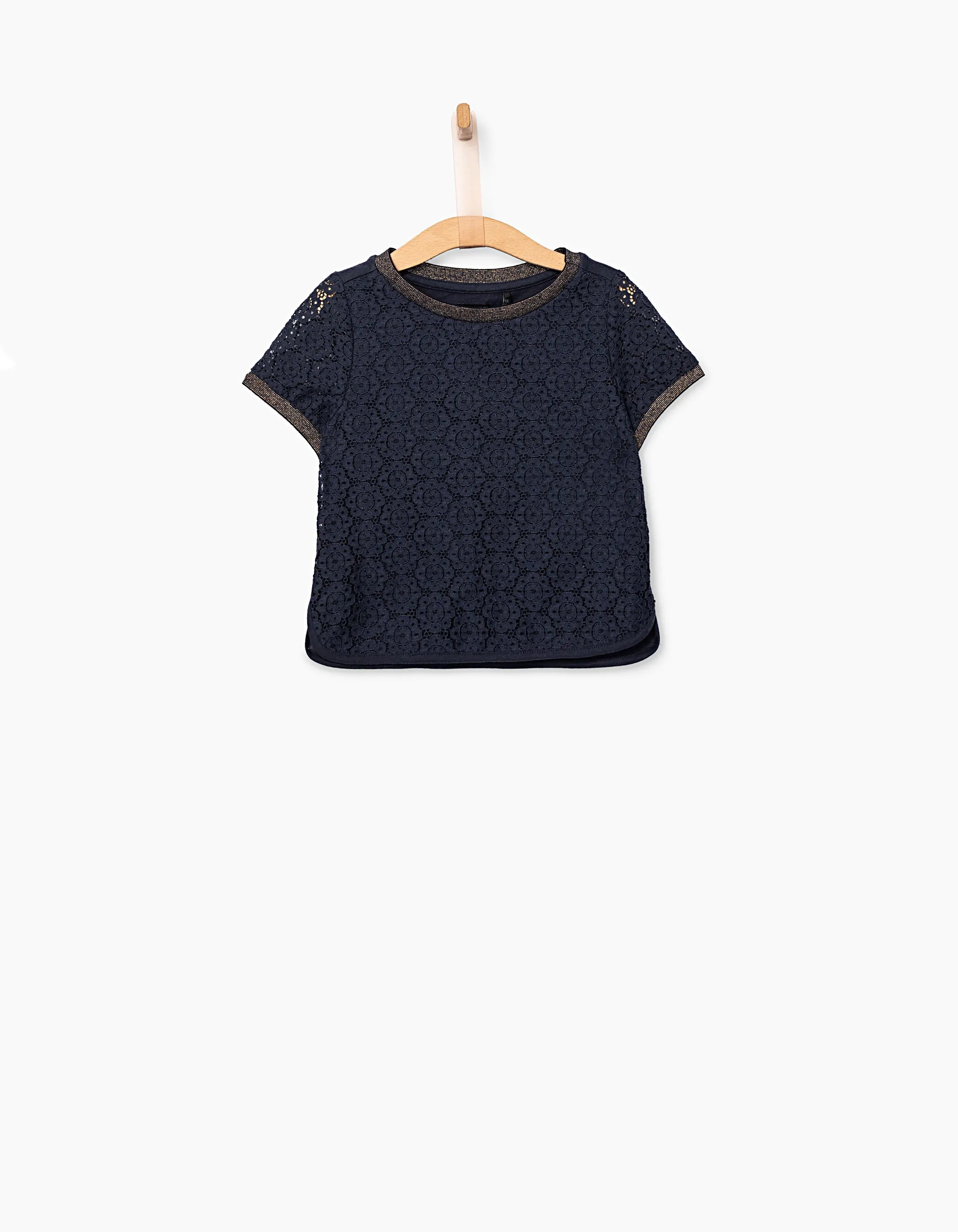 Top cropped navy en dentelle fille