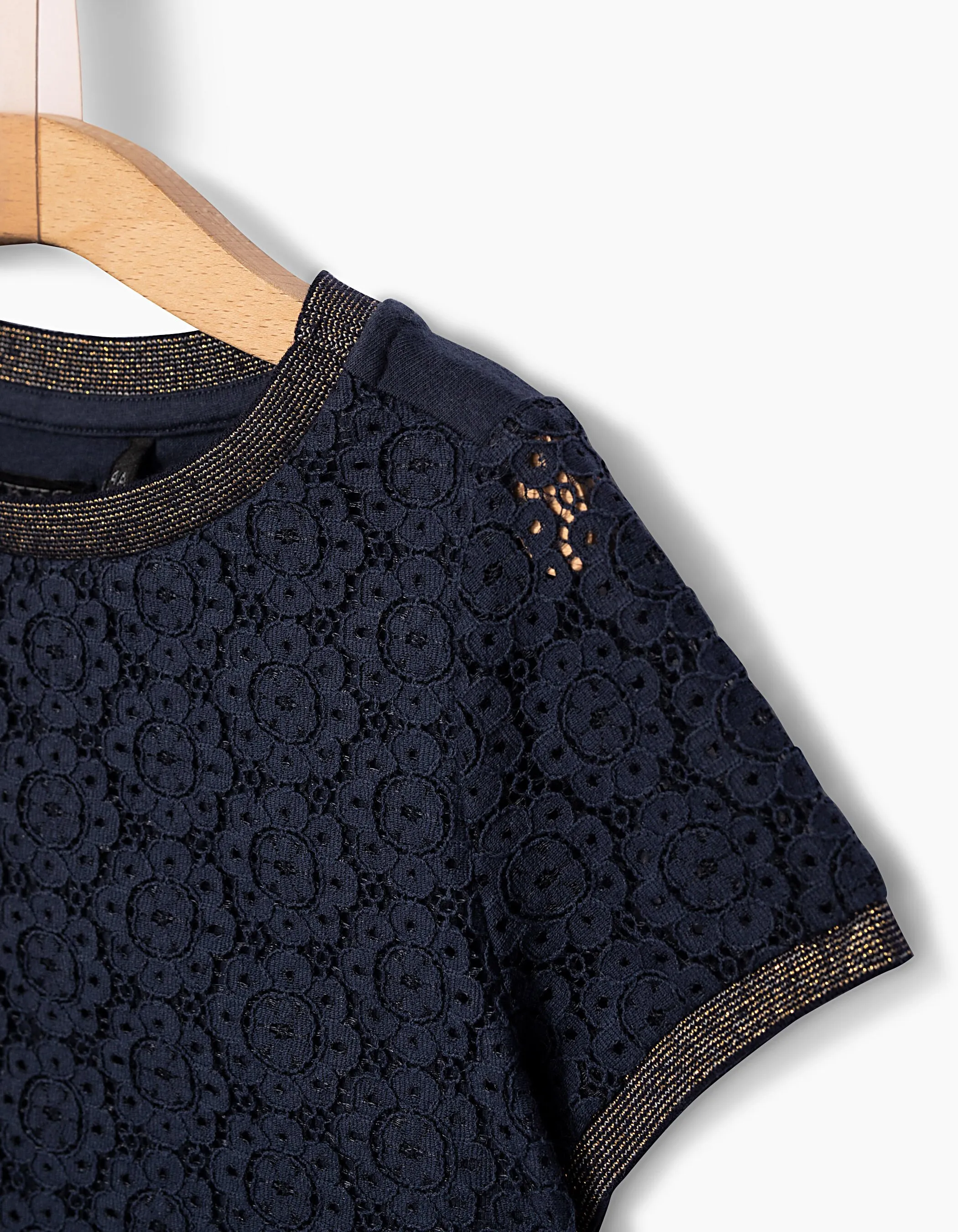 Top cropped navy en dentelle fille