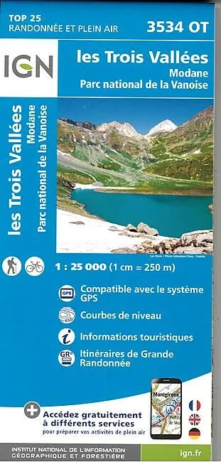 Top 25 Les Trois Vallées Map with Scale 1:25,000