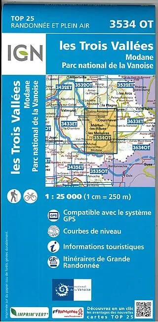 Top 25 Les Trois Vallées Map with Scale 1:25,000