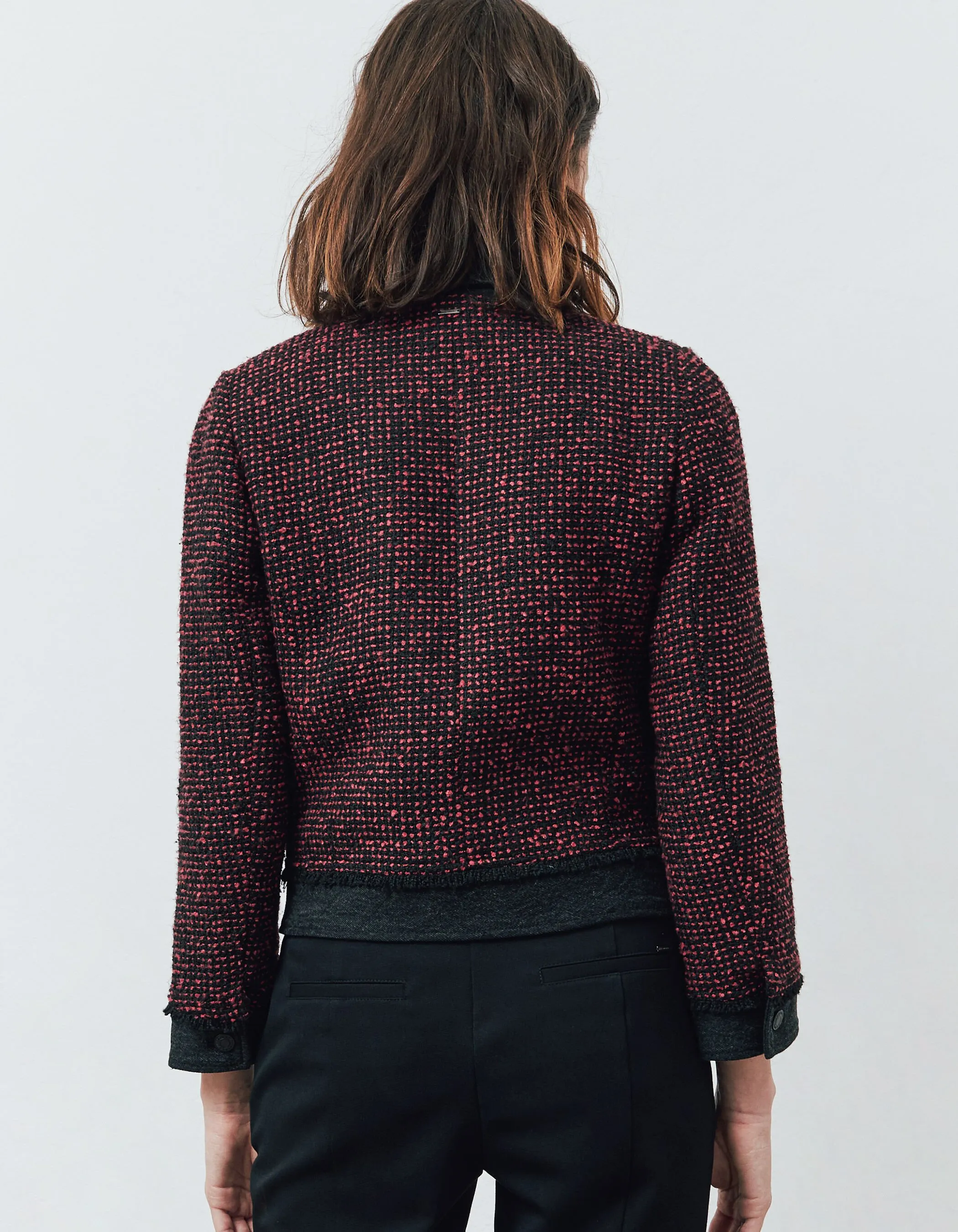 Tweed and Denim Red and Black Women's Bicolor Jacket