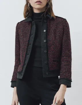 Tweed and Denim Red and Black Women's Bicolor Jacket