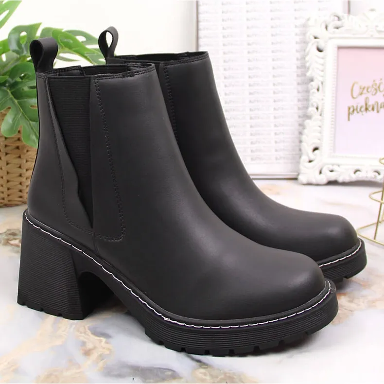 Women's Leather Chelsea Boots on Post, Slip-On, Warm Black Artiker Black.