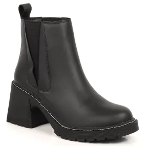 Women's Leather Chelsea Boots on Post, Slip-On, Warm Black Artiker Black.