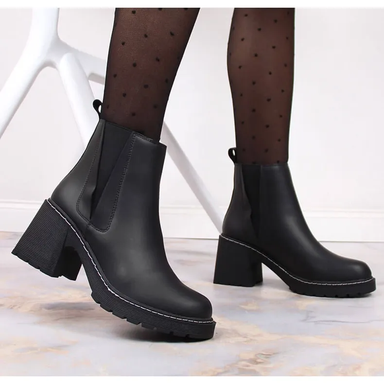 Women's Leather Chelsea Boots on Post, Slip-On, Warm Black Artiker Black.