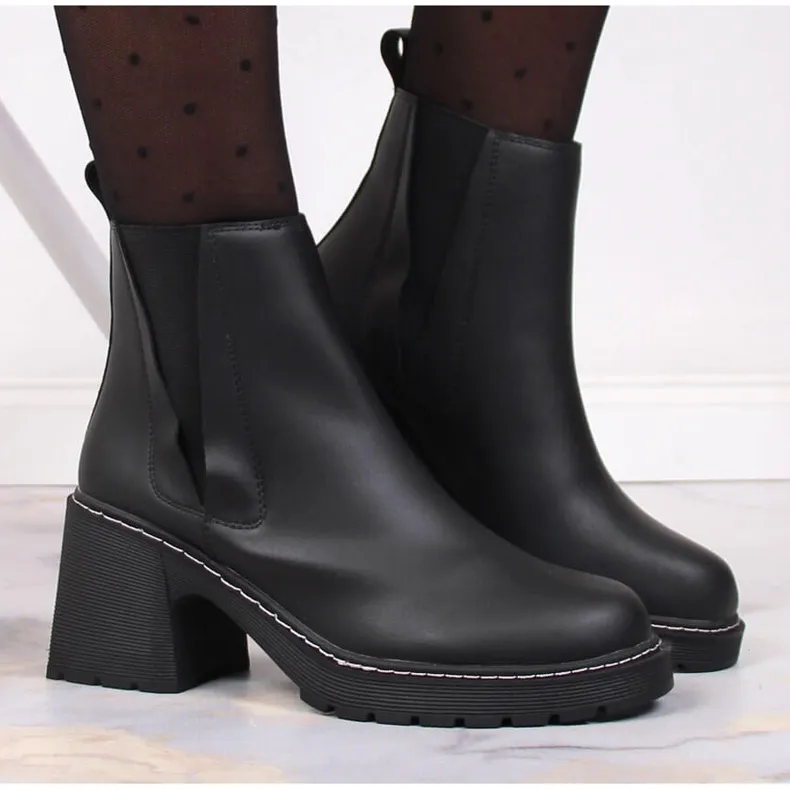 Women's Leather Chelsea Boots on Post, Slip-On, Warm Black Artiker Black.